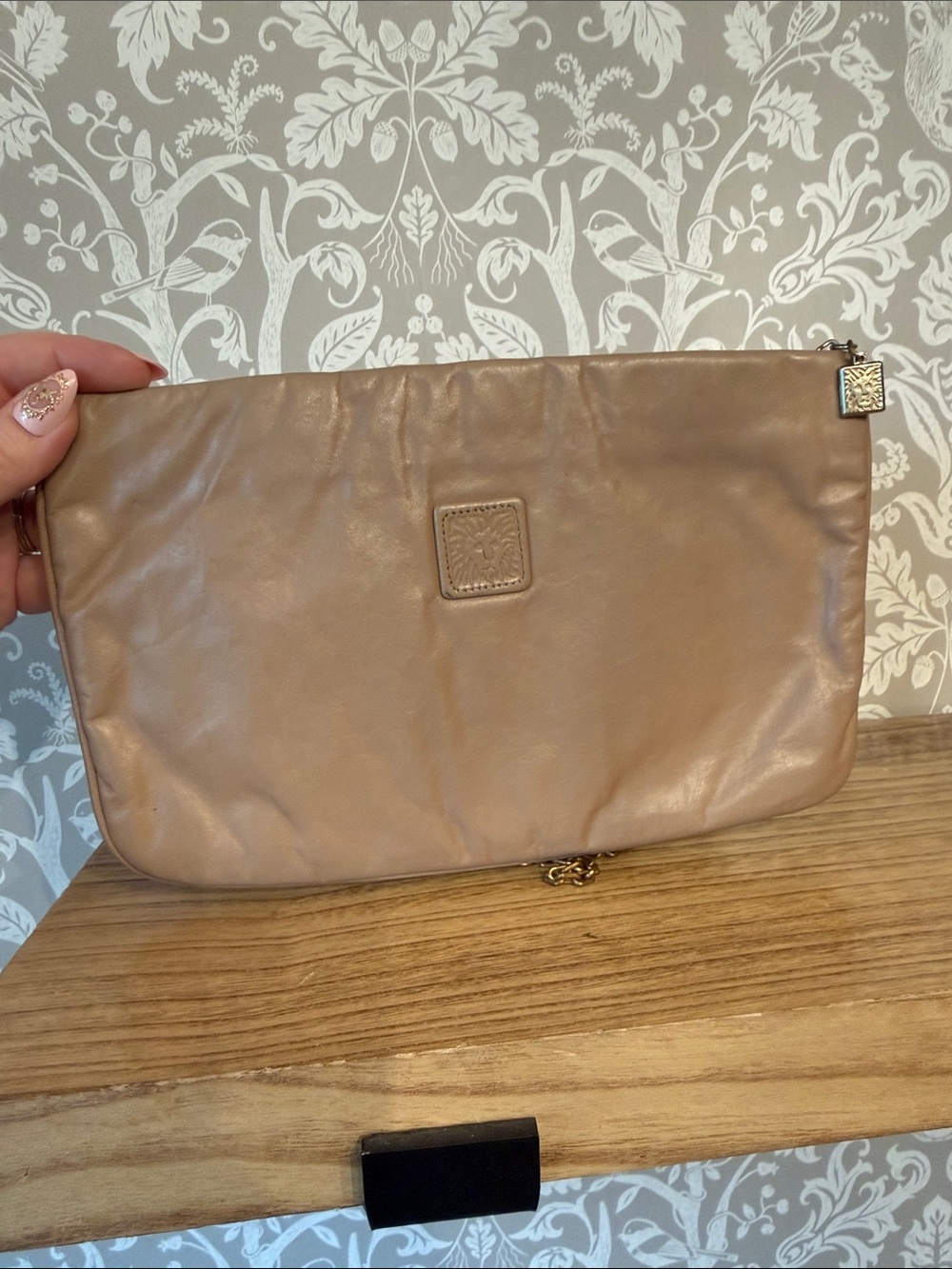 Anne Klein for Calderon Taupe Leather Clutch 10” x 6 1/4”